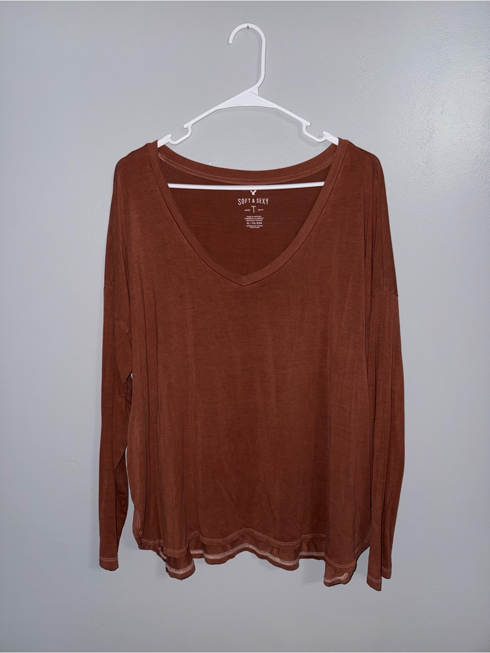 American Eagle Outfitters Rust V-Neck Long Sleeve Top